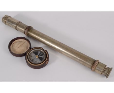 A single draw plated telescope by Ross, London, inscribed R.Carron. R.N.H.M. Coast Guard, extended length 61.5cm and a circul