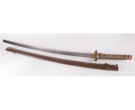 A military mounted Shingunto, Showa period, the hilt in all metal imitating lacing and same, the blade with munition number 3