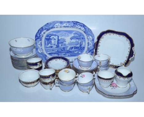 A Copelands Spode part tea service, an Aynsley part service and a Spode blue and white meat dish.  