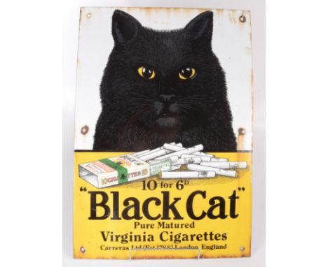 An enamel sign entitled '10 for 6D "Black Cat" Pure Matured Virginia Cigarettes Carreras Ltd (Est 1788) London England', insc
