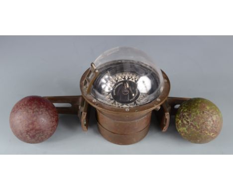 A marine constellation gimbal compass, by Danforth/White U.S.A, impressed number CC10279, the stand impressed AFT, height 23c