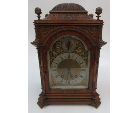 A Lenzkirch burr walnut mantel clock, late 19th century, the movement signed 'Lenzkirch,1 Million 124', with a silvered dial 
