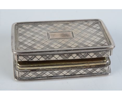 A silver vinaigrette by Nathaniel Mills engine turned to simulate tartan, Birmingham 1839. Condition report: Hinge broken on 