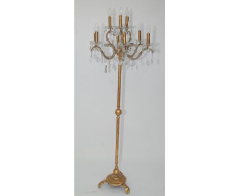 A gilt painted metal and Venetian glass six branch standard lamp, height 176cm.