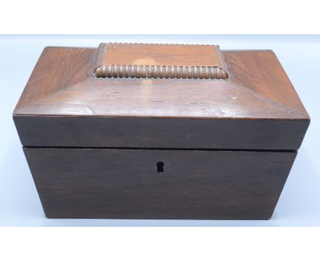 A walnut tea caddy, 19th century, height 11cm, width 20.2cm, depth 12cm.