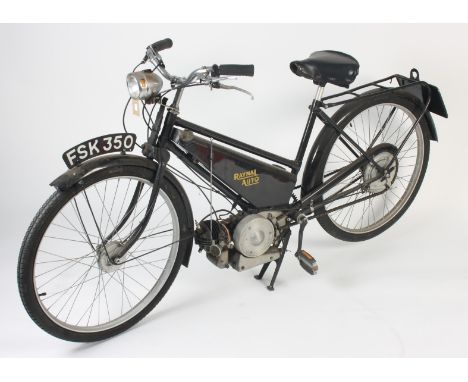 A 1947 Raynal 98cc Autocycle, FSK 350. First introduced in 1937 the Raynal was a new type of auto cycle; powered by the popul