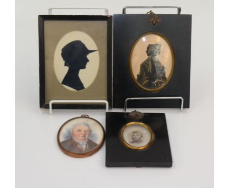Two silhouettes, a portrait miniature and one other miniature. 