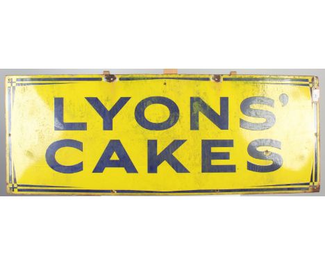 An enamel tin plate Lyons' Cakes advertising sign, 46 x 122cm.