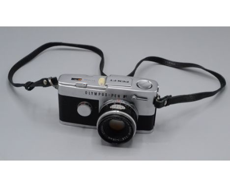 An Olympus-Pen F camera, with Olympus F.Zuiko Auto-S 1:1.8 f=38mm 275964 lens.   Condition report:  The lens is not fogged bu