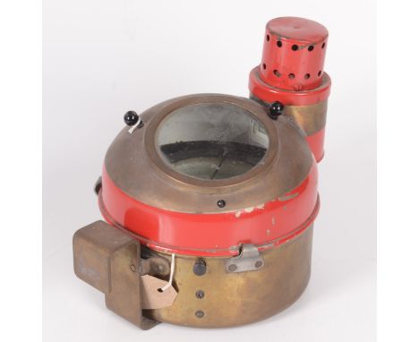 A ship's brass binnacle  compass, No.2266, the lower part with a plaque inscribed '1963r KT-M1m BEC 3.5', height 20cm.