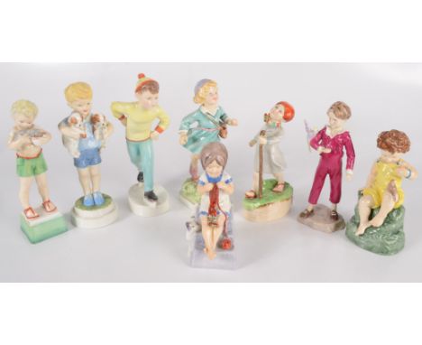 A selection of eight Royal Worcester porcelain figures, height of tallest 20cm.