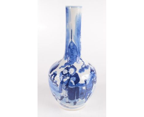 A Chinese blue and white vase, 19th century, decorated with figures and a horse, four character Kangxi mark to base, height 3