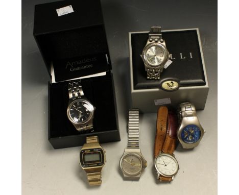 Watches - gentlemen's wrist watches, including Amadeus, boxed with papers; a Sekonda digital chronograph; a Vialli wristwatch