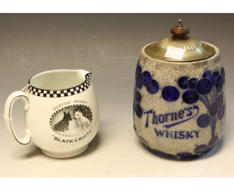 Advertising - Thornes Whisky tobacco jar; a Black and White Scotch whisky jug (2)