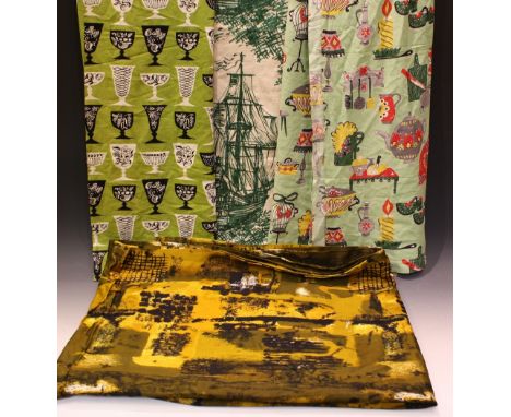 Textiles - 1950's fabric and curtains, including Tootal Galleons pattern, abstract, etc