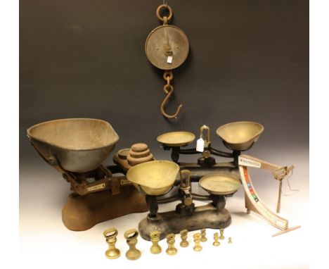 Scales and Weights - a pair of W and T Avery, Birmingham, counter top scales, with weights; two other pairs, Libra Scale Co, 