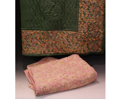 Textiles - Scottish Comfy quilt, paisley design; another similar, floral (2)