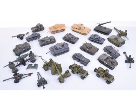 Selection of Solido/Dinky Toys Military Models, 13 x Solido Tanks, 9 x Dinky Toys and 2 x Britains German PAK guns, all unbox