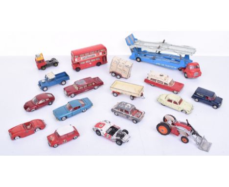 Quantity of Playworn Corgi Toys, including:1101 Bedford Car Transporter, 437 Cadillac ambulance, 100 Trailer, 53 Massey Fergu