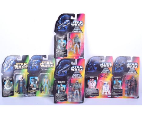 1990’s Kenner / Hasbro Autographed Star Wars Action Figures, all being carded examples that have been signed by the actors wh