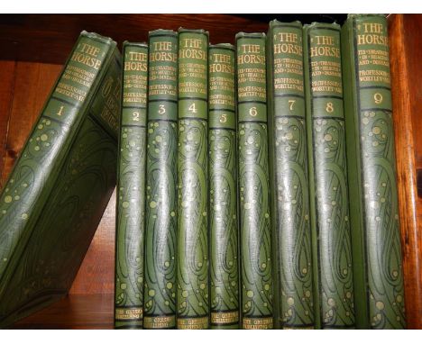 Prof J Worthy Axe. The Horse, its treatment in health and disease, 9 vols, 8vo, tooled green cloth, published by The Gresham 