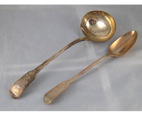 A Georgian silver Fiddle and thread pattern soup ladle, William Eley & William Fearn, London, 1814. l.33cm. wt. 213gm, and a 
