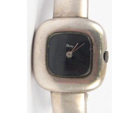 A vintage silver bangle watch by Obrey, Paris, mechanical movement, case approx 27mm wide.