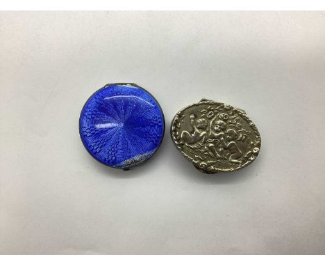 A Hallmarked Silver and Enamel Circular Box, (enamel damage / loss); an Italian oval trinket / pill box, the hinged lid detai