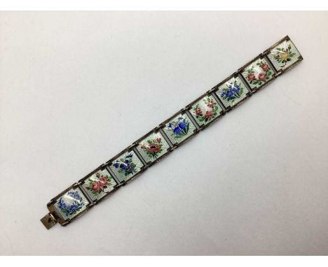 Nils Erik Elvik; A Norwegian Enamel Panel Bracelet, of rectangular floral design, signed "925S Norge", to snap clasp. [208188