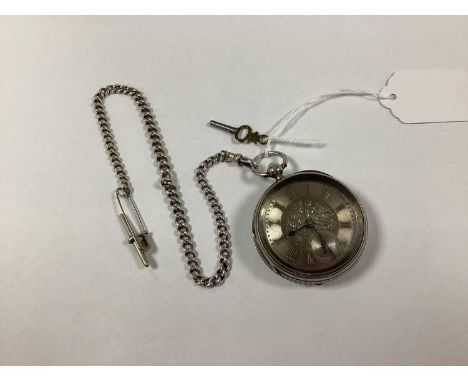A Hallmarked Silver Cased Openface Pocketwatch, the foliate engraved dial with italic Roman numerals and seconds subsidiary d