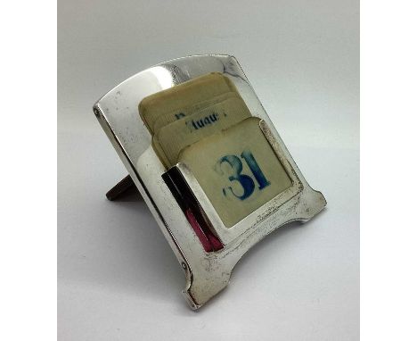 A Hallmarked Silver Mounted Desk Calendar, (marks rubbed) on wooden easel back (hinged damaged).