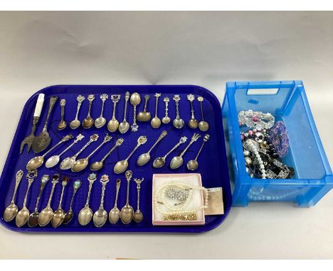 A Collection of Assorted Hallmarked Silver and Other Souvenir Teaspoons, including Blue John, enamel highlighted, novelty etc