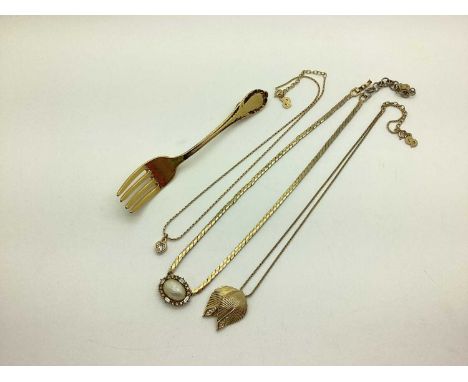 Christian Dior; A Small Collection of Gilt Coloured Inset Necklaces, (3) including diamanté, together with a novelty gilt for