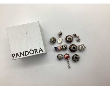 Pandora; A Collection of Assorted Charms, including souvenir, enamel, floral, initial etc, stamped "925S ALE", together with 
