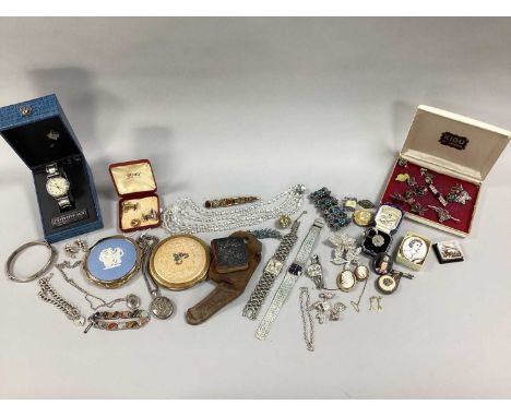 A Mixed Lot of Assorted Costume Jewellery, including oval shell carved cameo brooches, a hallmarked silver mounted miniature 