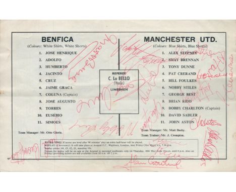 Manchester United v Benfica 1968 European Cup Final multi signed original football programme 16 signatures inside includes Ma