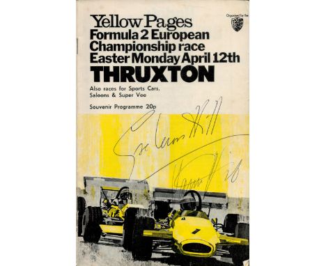 Graham Hill and Damon Hill signed vintage Formula 2 European Championship Thruxton programme signatures on front cover. Motor