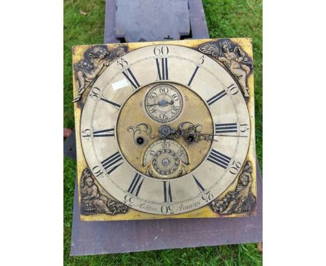 An 18th century brass faced longcase clock movement by Ashton of Ashburn. And parts of the Oak case.