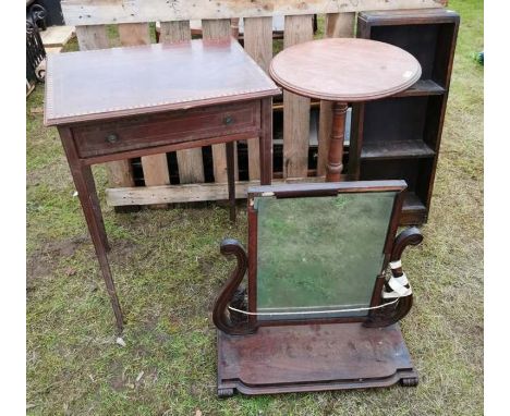 An Edwardian mahogany occasional table with inlaid ebonised border together with a mahogany tripod table, a 20th century smal