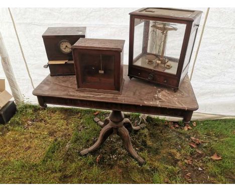 4 items to include; An oak cased National Time Recorder Co ltd clocking in clock, 2 cased scales and a late 19th century maho