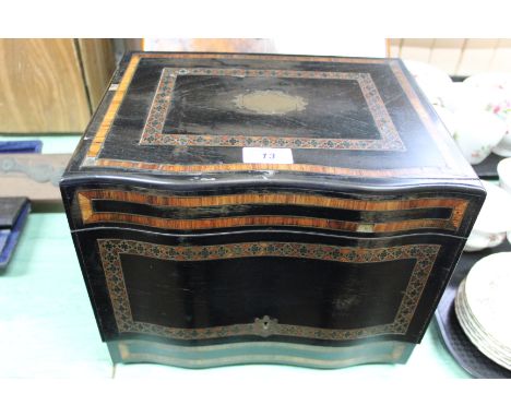 A Regency ebonised and inlaid decanter box with gilt metal fittings plus a burr walnut stationery cabinet (for restoration)