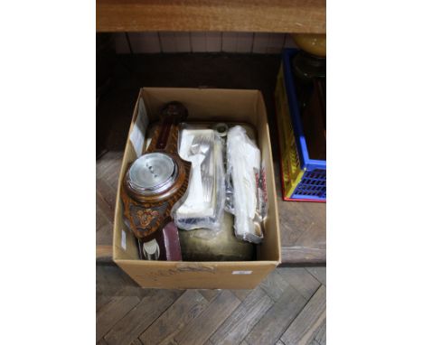 A brass cauldron, barometer, silver plated cutlery and sundries