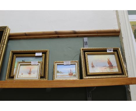 Fredee Bull four small marine scene watercolours plus two celluloid continental scene prints