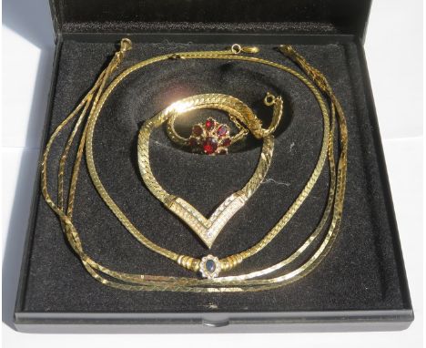 9ct GOLD RUBY SET, CHRISTIAN DIOR COSTUME NECKLACE AND OTHER COSTUME NECKLACES 