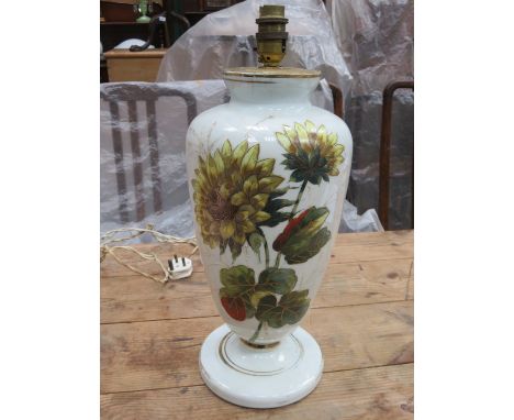 VICTORIAN GLASS FLORAL DECORATED TABLE LAMP 