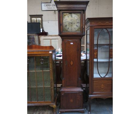 EARLY OAK SHELL INLAID CASED LONGCASE CLOCK WITH ORMOLU MOUNTED, SQUARE BRASS DIAL BY THOMAS GASKELL