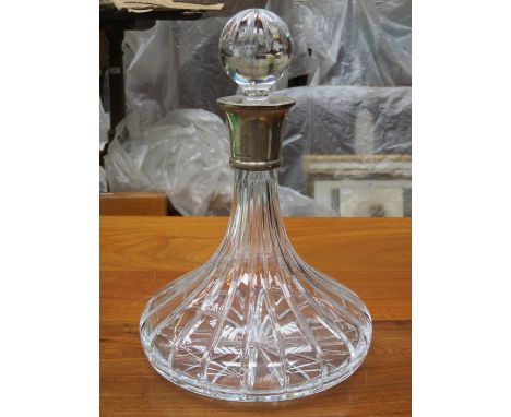 SILVER HANDLED GLASS SHIPS DECANTER BY CARRS CRYSTAL 