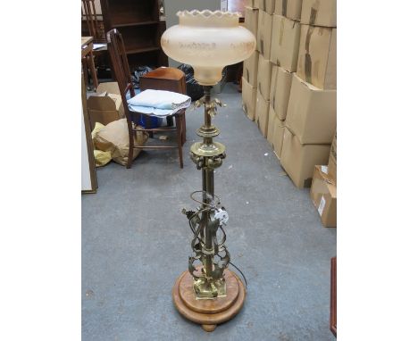 DECORATIVE BRASS STANDARD LAMP WITH GLASS SHADE