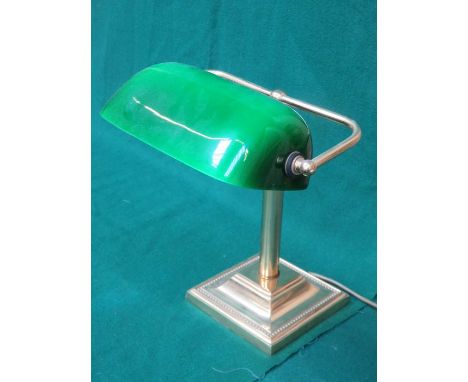 ANTIQUE BRASS DESK LAMP WITH REVOLVING GREEN GLASS SHADE, REWIRED 