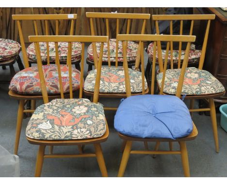 SET OF FIVE ERCOL STICK BACK DINING CHAIRS 